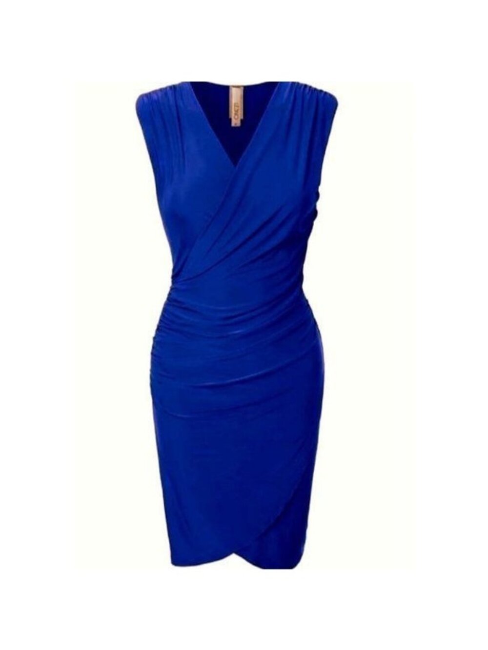 2SABLE ROYAL BLUE SLVLS BODYCON FAUX WRAP DRESS - JR L - USA MADE!